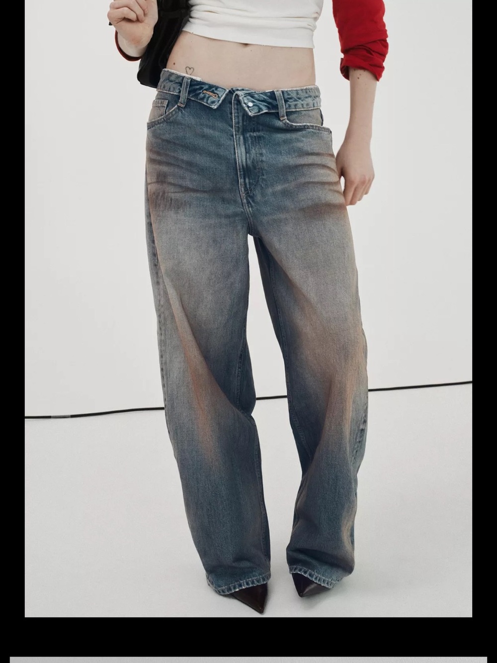 Zara Washed Blue Wide Leg Jeans